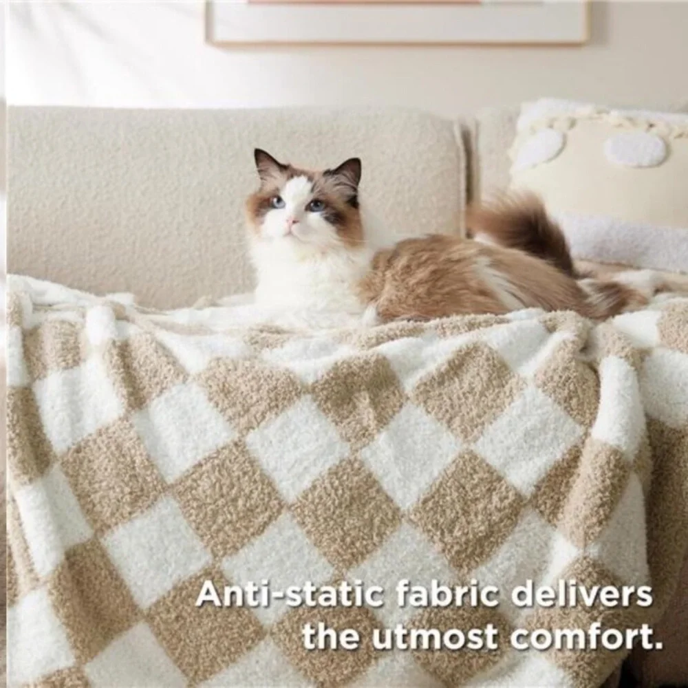 Throw Blanket for Couch Bed Sofa - Super Soft, Beige, Checkered Throw 60x70 new